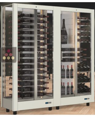 Combination of 2 professional multi-purpose wine display cabinet - 4 glazed sides - Magnetic and interchangeable cover CALICE DESIGN