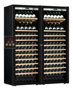 Combination of 2 single temperature wine ageing or service cabinet - Inclined/sliding shelves - Full Glass door TRANSTHERM
