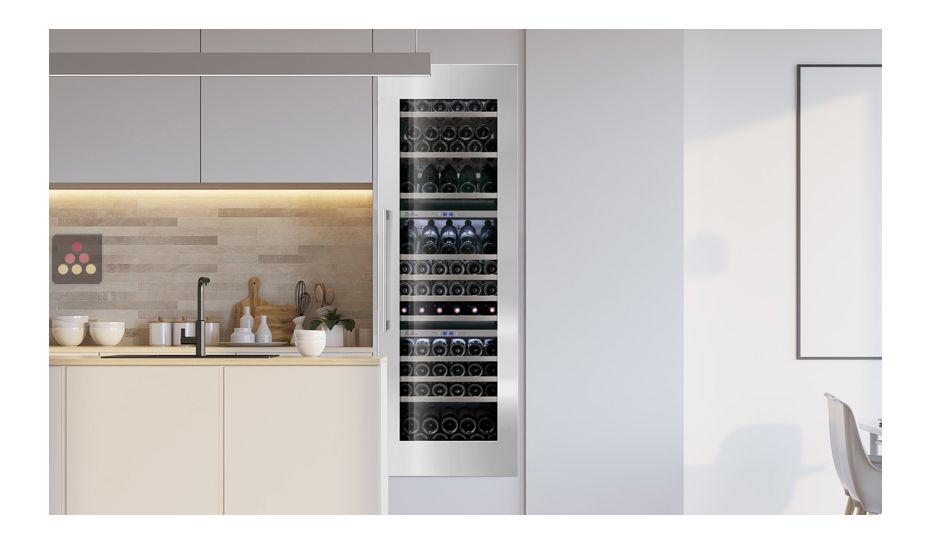 Triple temperature built in wine cabinet for storage and service