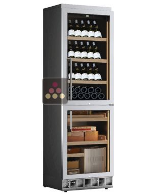 Built-in combination of a wine cabinet and cigar humidor - Stainless steel front - Inclined bottles display
 CALICE