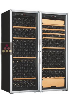 Combination of a single temperature wine cabinet and a multipurpose wine cabinet - Storage/sliding shelves