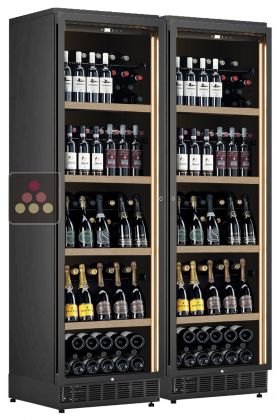 Built-in combination of 2 single-temperature wine cabinets for service or storage