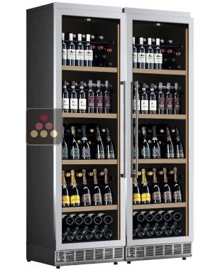 Built-in combination of 2 single-temperature wine cabinets for service or storage Stainless steel front - Mixed shelves CALICE