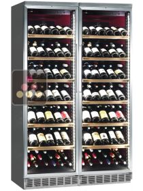 Built-in combination of 2 single-temperature wine cabinets for service or storage - Stainless steel front - Inclined bottles CALICE