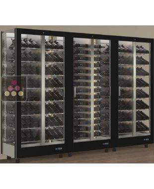Combination of 3 professional multi-purpose wine display cabinet - 3 glazed sides - Inclined/horizontal bottles - Magnetic and interchangeable cover CALICE DESIGN
