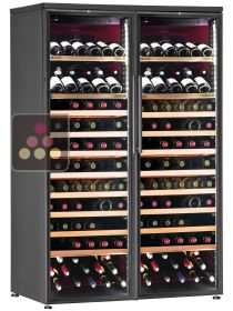 Combination of a single temperature wine storage cabinet and a multi-temperature wine service cabinet  CALICE