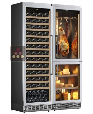 Built-in combination of a multi-temperature wine cabinet, and a cheese & delicatessen cabinet - Stainless steel front CALICE