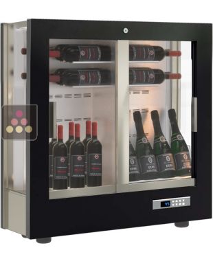 Professional multi-temperature wine display cabinet - 3 glazed sides - 36cm deep - Mixed shelves - Wooden cladding CALICE DESIGN