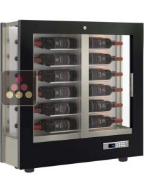 Professional multi-temperature wine display cabinet - 36cm deep - 3 glazed sides Horizontal bottles - Wooden cladding CALICE DESIGN