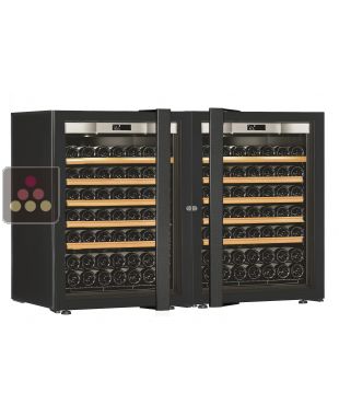Combination of 2 single temperature wine cabinets for ageing or service - Sliding shelves - Full Glass door TRANSTHERM