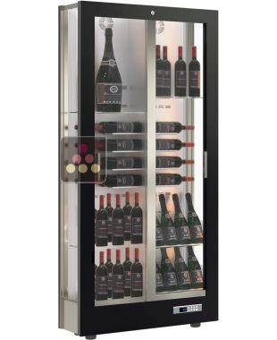 Professional multi-temperature wine display cabinet - 3 glazed sides - 36cm deep - Mixed shelves - Magnetic and interchangeable cladding CALICE DESIGN