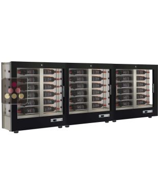 Combination of 3 professional multi-temperature wine display cabinets - 36cm deep - 3 glazed sides - Magnetic and interchangeable cover CALICE DESIGN