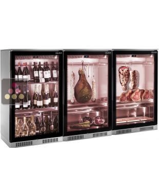 Combination of 3 refrigerated display cabinets for wines, cold cuts and dry-aging BRERA