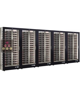 Combination of 5 professional multi-temperature wine display cabinets - 36cm deep - 3 glazed sides - Magnetic and interchangeable cover CALICE DESIGN