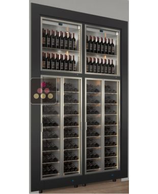 Built-in combination of 4 professional wine display cabinets incl. 2 multi-temperature units - Inclined/vertical bottles - Flat frame CALICE DESIGN