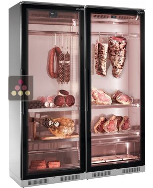 Combination of 2 refrigerated display cabinets for meat maturation and cold cuts BRERA