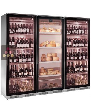 Combination of 2 single or multi-temperature wine cabinets and a refrigerated display cabinets for cheese storage BRERA