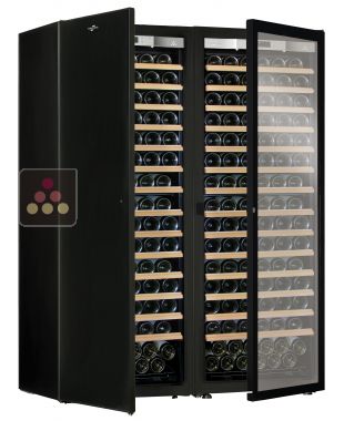 Combination of 2 single temperature wine cabinets for ageing and/or service - Sliding shelves - solid and Full Glass door TRANSTHERM