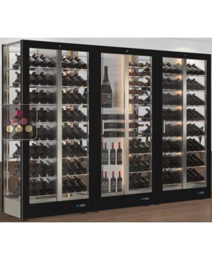 Combination of 3 professional multi-purpose wine display cabinet - 4 glazed sides - Magnetic and interchangeable cover CALICE DESIGN
