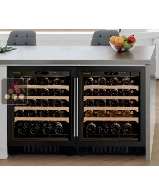 Built-in combination of a single temperature wine ageing cabinet and a multi temperature wine service cabinet - Sliding shelves ARTEVINO