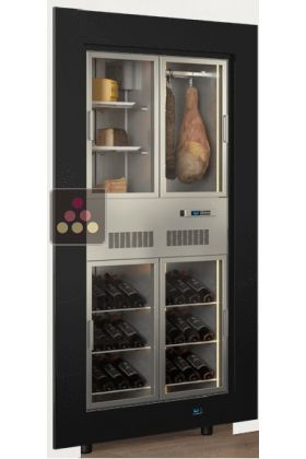 Built-in combination of a polyvalent wine cabinet and a cheese/cold cuts cabinet