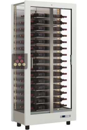 Multi-temperature wine display cabinet for service and storage - 3 glazed sides - Horizontal bottles - Without cladding