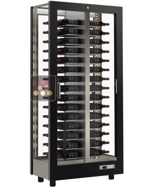 Multi-temperature wine display cabinet for service and storage - 4 glazed sides - Horizontal bottles CALICE DESIGN