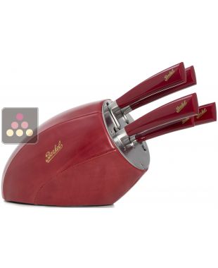 Set of 5 Chef knives + Red leather and stainless steel knives holder BERKEL