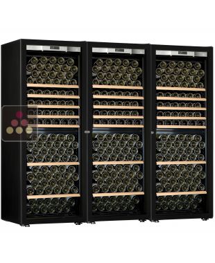 Combination of a 3 single temperature ageing or service wine cabinets - Full Glass door - Storage/Sliding shelves TRANSTHERM