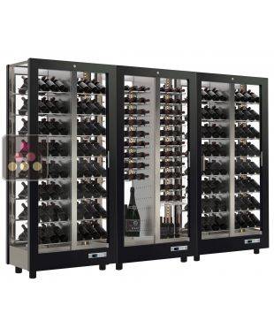 Combination of 3 professional multi-purpose wine display cabinet - 4 glazed sides - Magnetic and interchangeable cover CALICE DESIGN