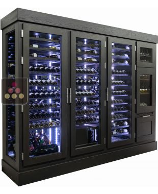 Custom-made ageing wine cabinet with a built-in dual temperature service cabinet and a standing bottles drawer Ma Cave à Vin