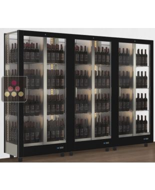 Combination of 3 professional multi-purpose wine display cabinet - 3 glazed sides - Magnetic and interchangeable cover - Standing bottles CALICE DESIGN