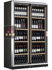 Combined 2 built-in single temperature wine cabinets - Sliding doors - Standing bottle display CALICE