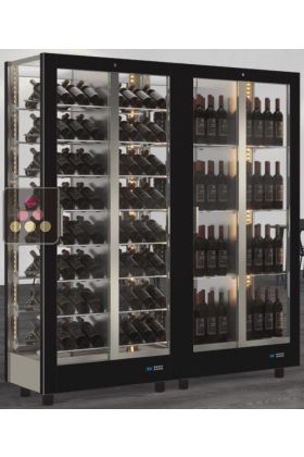 Combination of 2 professional multi-temperature wine display cabinet - 4 glazed sides - Magnetic and interchangeable cover
