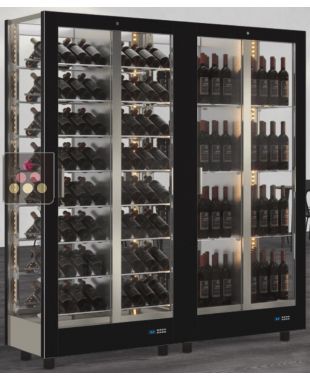 Combination of 2 professional multi-temperature wine display cabinet - 4 glazed sides - Magnetic and interchangeable cover CALICE DESIGN