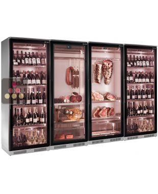 Combination of 4 refrigerated display cabinets for wine, meat maturation and cold cuts BRERA
