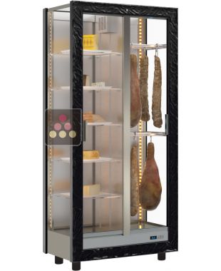 Refrigerated display cabinet for cheese and cured meat presentation - 3 glazed sides - Wooden cladding CALICE DESIGN