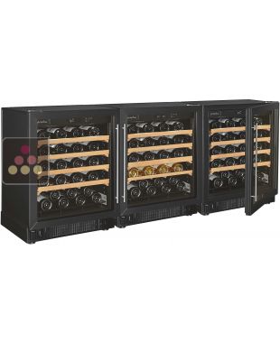 Combination of two  single temperature wine ageing cabinet and a multi temperature wine service cabinet - Sliding shelves ARTEVINO