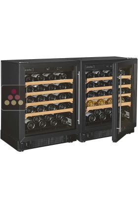 Combination of a single temperature wine ageing cabinet and a multi temperature wine service cabinet - Sliding shelves
