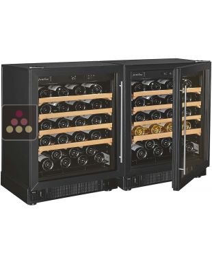 Combination of a single temperature wine ageing cabinet and a multi temperature wine service cabinet - Sliding shelves ARTEVINO