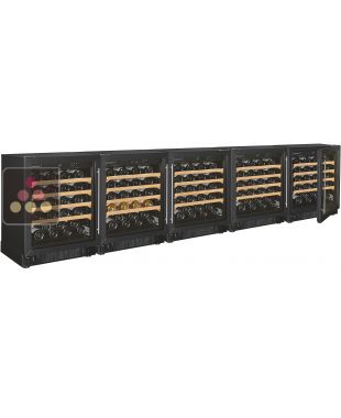 Combination of 4 single temperature wine ageing cabinet and a multi temperature wine service cabinet - Sliding shelves ARTEVINO