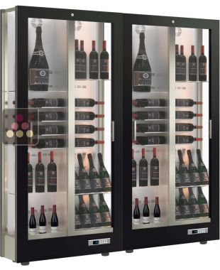 Combination of 2 professional multi-temperature wine display cabinets - 36cm deep - 3 glazed sides - Magnetic and interchangeable cover CALICE DESIGN