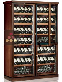 Combined 3 Single temperature wine service or storage cabinets - Wood cladding - Inclined bottle display CALICE