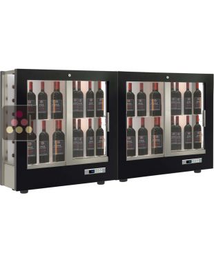 Combination of 2 professional multi-temperature wine display cabinets - 36cm deep - 3 glazed sides - Magnetic and interchangeable cover CALICE DESIGN