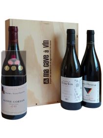 Set of 2 Wooden gift boxes Introduction to Terroirs of 3 bottles : 2x Chablis 1er Cru, 2x Aloxe Corton, 2x Crozes-Hermitage Sélection Vin