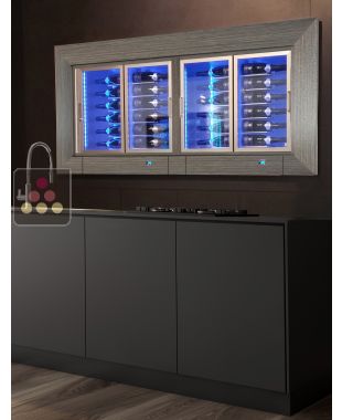 Built-in combination of 2 multi-temperature wine display cabinets - 36cm deep - Horizontal bottles - Flat frame CALICE DESIGN