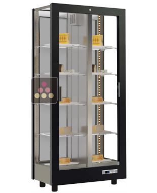 Refrigerated display cabinet for cheese - 3 glazed sides - Wooden cladding CALICE DESIGN