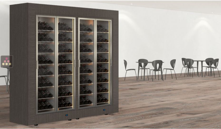 Combination of two professional multi-temperature wine display cabinets for central installation - Inclined bottles - Flat frames