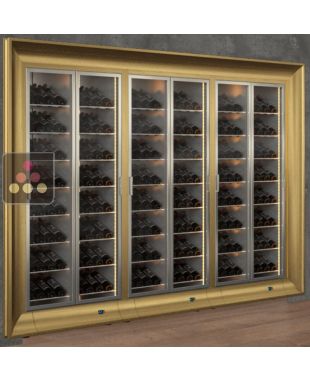 Built-in combination of 3 professional multi-temperature wine display cabinets - Inclined bottles - Curved frame CALICE DESIGN