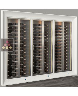Built-in combination of 3 professional multi-temperature wine display cabinets - Horizontal bottles - Curved frame CALICE DESIGN